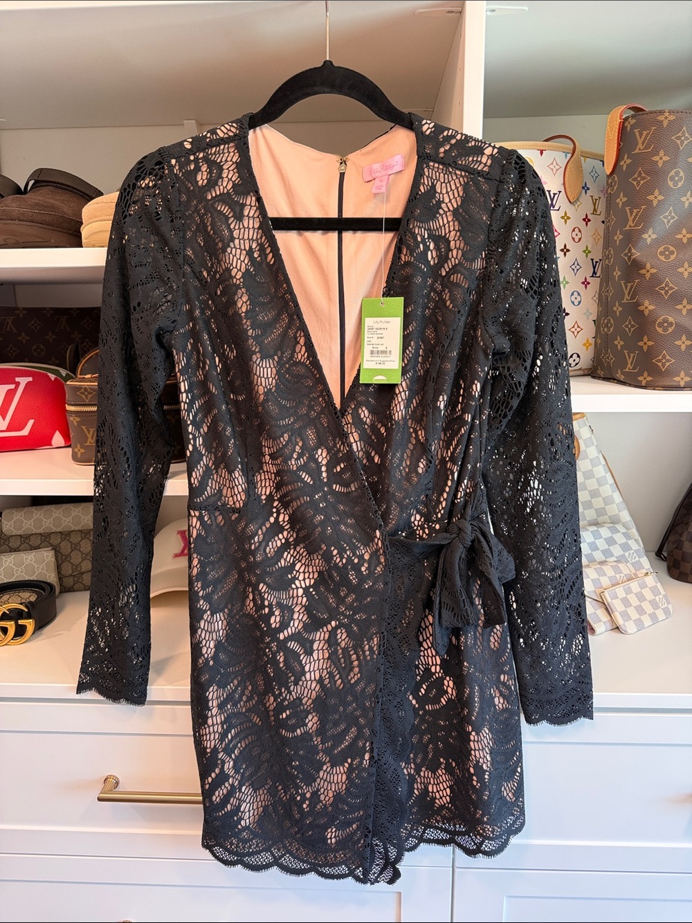 Lilly Pulitzer Tiki Wrap Romper Onyx Paradise Found Lace VHTF NWT S Black Nude